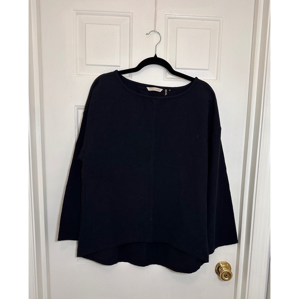 Soft Surroundings Black‎ Cotton Boat Neck High Low Top Style 25695 Mens